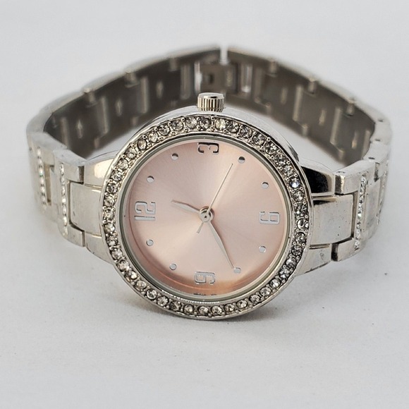 Accessories - 28MM Women's Watch Pink‎ Dial Crystal Bezel Gray Bracelet Band 7" New Battery